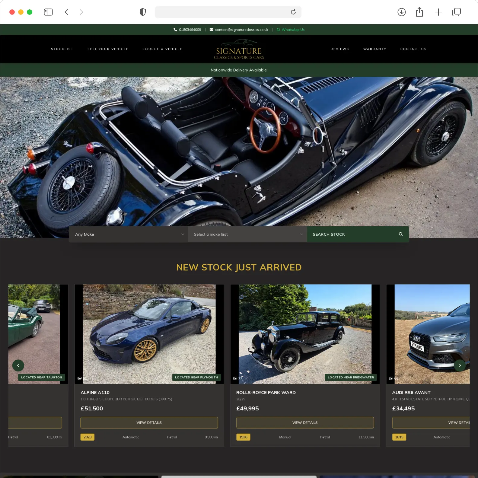 Signature Classics car dealer website built by Haswent
